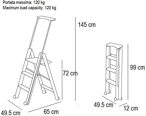 Arredamenti Italia Leiter 170/3 TUSCANIA; Holz - 3 Stufen - zusammenklappbar - mit Sicherheitssystem - Farbe: Kirsche Holz