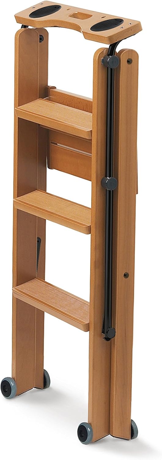 Arredamenti Italia Leiter 170/3 TUSCANIA; Holz - 3 Stufen - zusammenklappbar - mit Sicherheitssystem - Farbe: Kirsche Holz