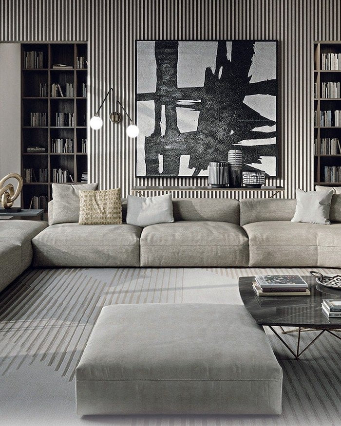 Graues Ecksofa in hellem Wohnraum
