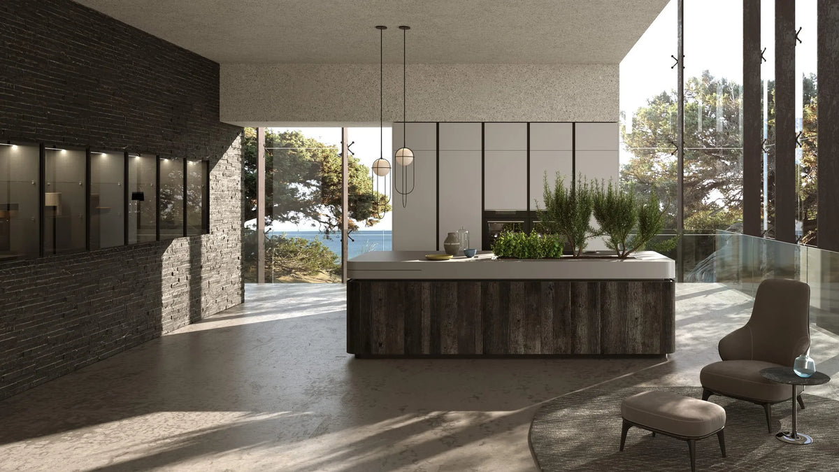 Küche Oasi von ARAN Cucine mit Kochinsel aus Altholz