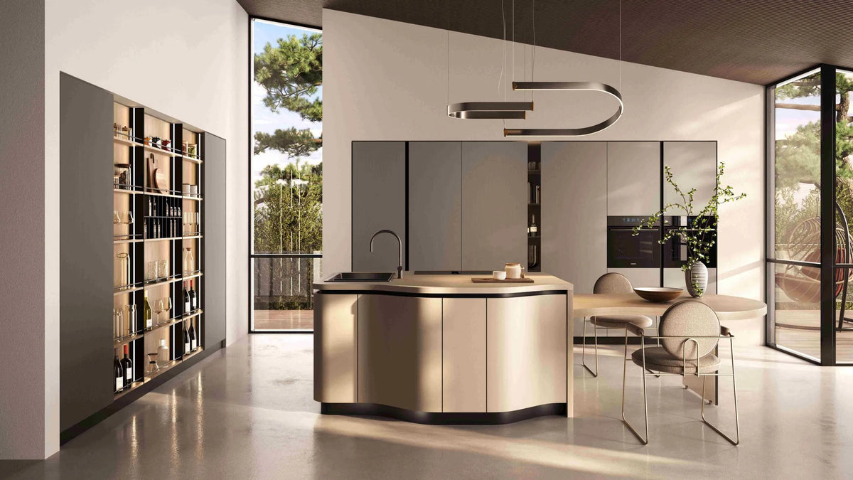 Küche Penelope von ARAN Cucine mit geschwungener Kochinsel